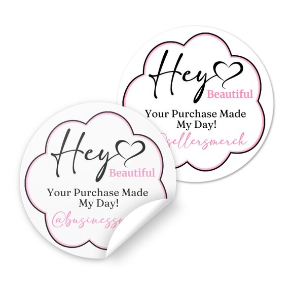 Hey Beautiful Sticker with Closet Business Name - 2inch - Picture 1 of 2